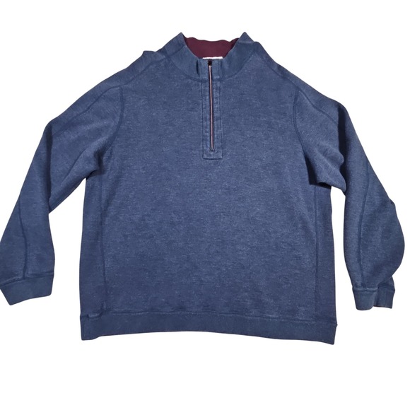 Tommy Bahama Mens Quarter Zip Pullover Sweater Casual Blue Marl Reversable - Picture 1 of 7